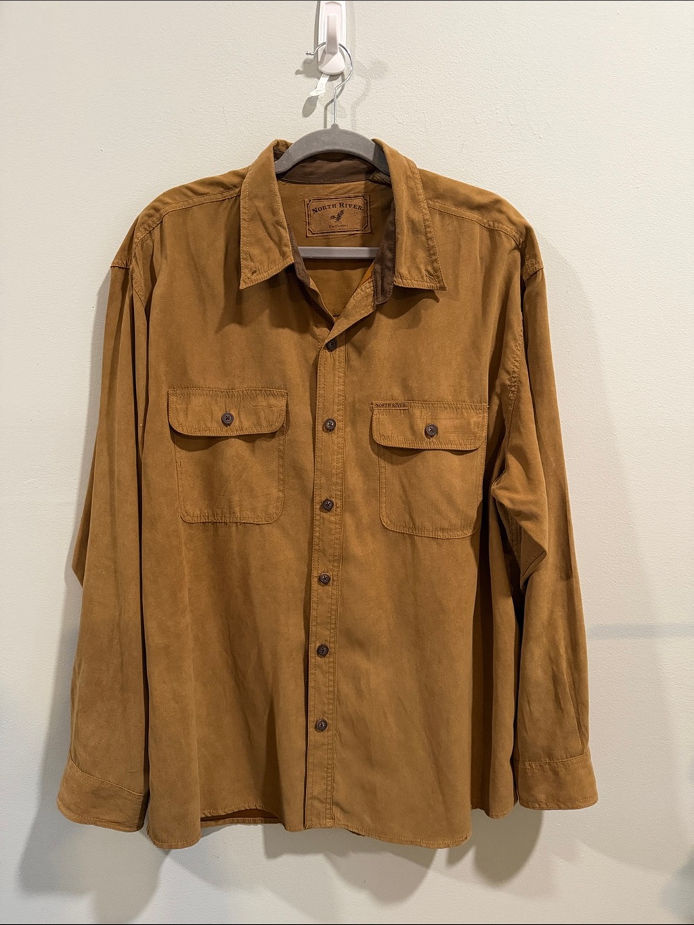 North River Men's Tan Suede-Look Button Front Shirt Jacket